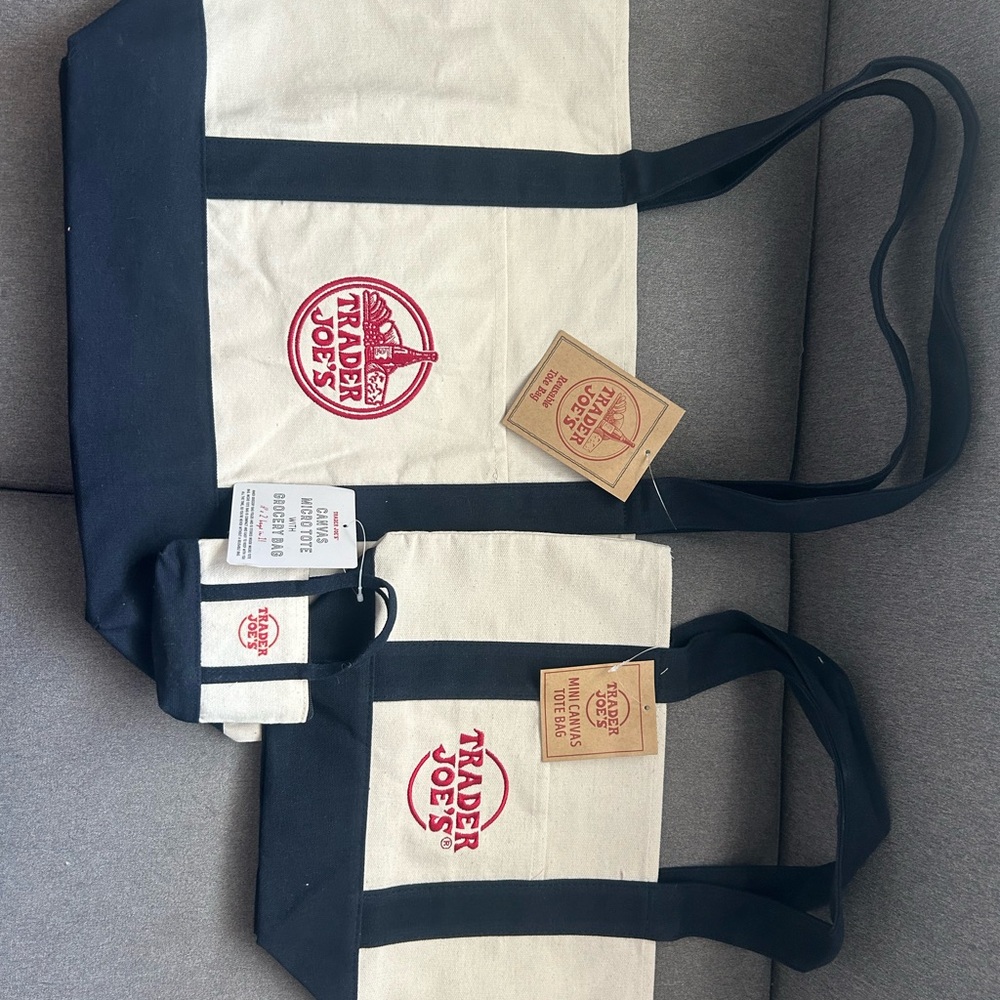 Trader Joe’s Navy Canvas Tote Bags FULL SET micro, mini and large